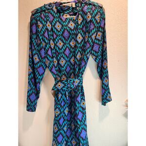 Adrianna Papell 80s Vintage 100%‎ Silk Dress Size 10 Bold Geometric Print Retro